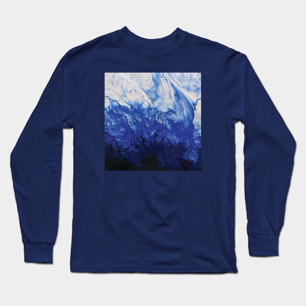 Blue Acrylic Pour Painting Long Sleeve T-Shirt by One Creative Pup